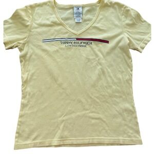 Vintage Y2K Tommy Hilfiger Womens Tee Yellow Sz S Limited Edition Logo Spellout